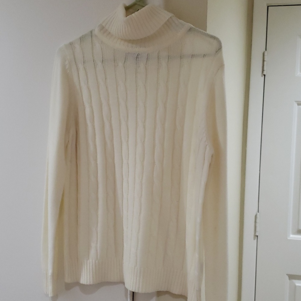 Ladies cream color cable knit turtleneck